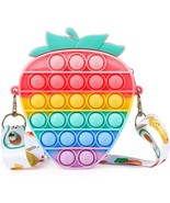 Rainbow Strawberry Bag w Shoulder Strap Pop Fidget Toy  Simple Dimple Pop Bag - £12.18 GBP