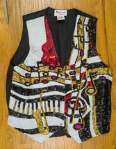 1990&#39;s Fashion Vest Sequin Beaded Jazzfest Musical Holiday Bedazzled - £54.37 GBP