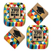 HOME &amp; HOOPLA Graduation Party Supplies - You Did It! Colorful Square Paper Dess - £10.75 GBP