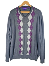 Alan Flusser Sweater XL Cashmere Cotton Mens Argyle Gray Purple Preppy A... - $928.48 MXN
