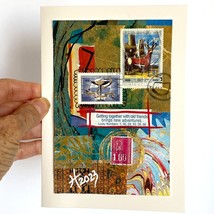 Getting Together Blank Greeting Card Original Handmade Collage Artwork Signed - £10.32 GBP