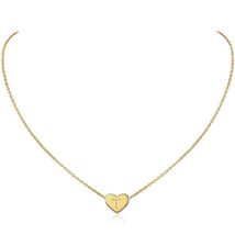 Customizable ‘T’ Letter Heart Necklace Engraved Heart Initial Necklace, 18k Gold - £11.21 GBP