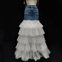 White Jean Tulle Skirt Outfit Petite Size Casual Wedding Photo Tulle Skirt image 9