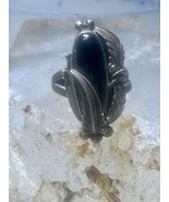 Navajo ring onyx Nakai feather leaves size 5 sterling silver women girls - $1,436.56 MXN