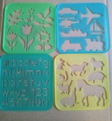 Primary image for Vintage Tupperware Stencil Set Of 4 Flowes Travel Animals Alphabet 