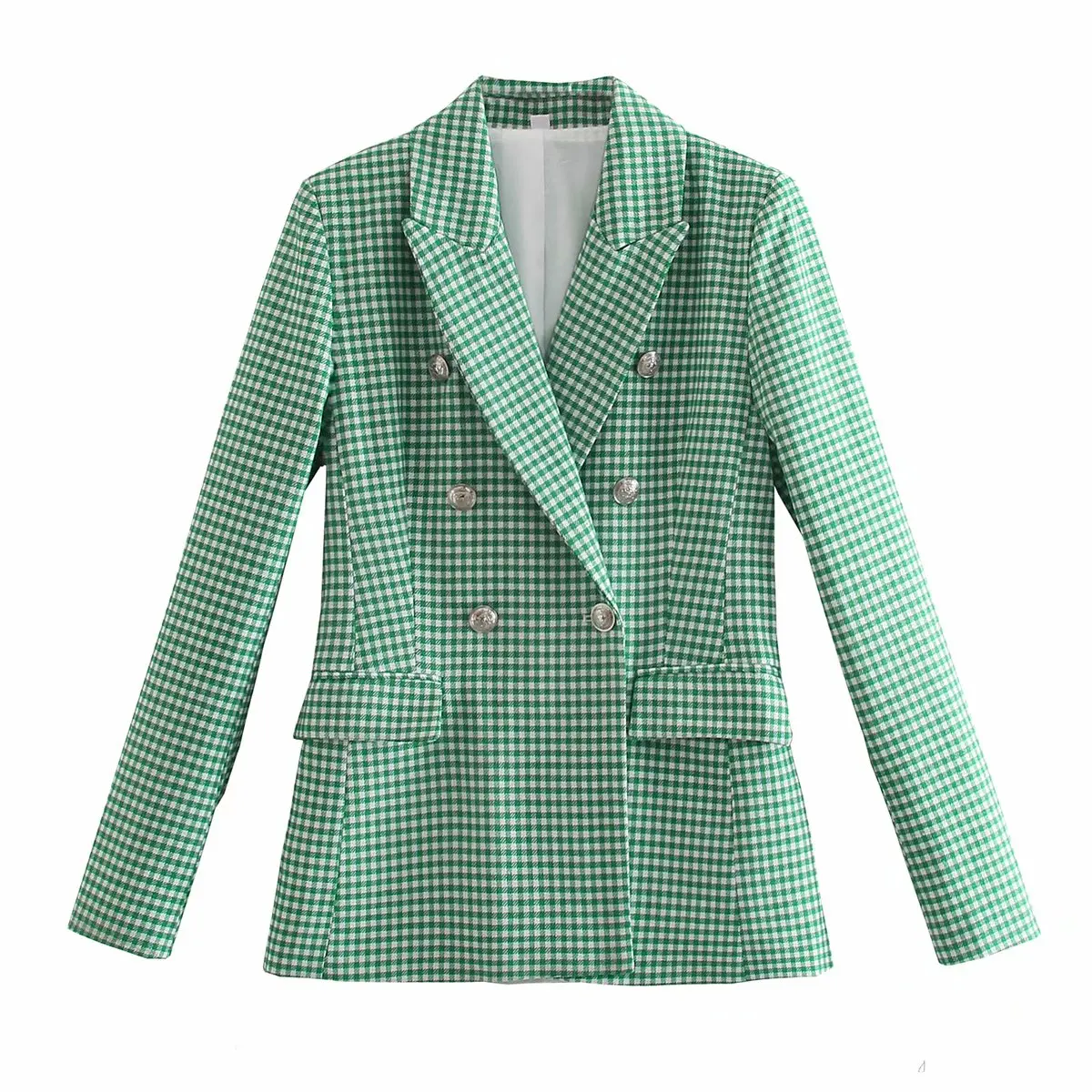 Zevity Women Vintage Green Pink Houndstooth Plaid Print Blazer Coat Office Ladie - £122.83 GBP