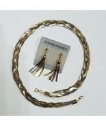 Vintage Tri-Colored Braided Herringbone Necklace And Earrings Set - £17.57 GBP