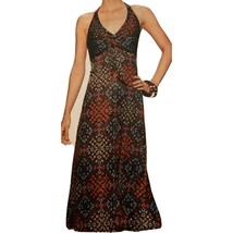 Etctera Women’s Full Length Brown Multi Color Print Halther Dress Size 8  NEW - $79.20