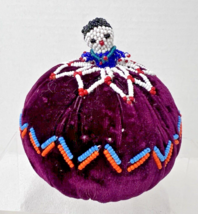 Vintage Hand Beaded Sewing Pincushion W Woman Made of Beads on Top - $24.26