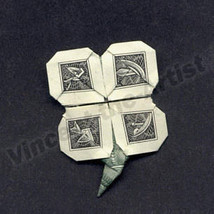 4 LEAF CLOVER Money Origami - Dollar Bill Art - Good Luck Charm - Plant ... - £15.62 GBP