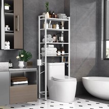 White Over the Toilet Storage Freestanding Industrial Metal Wood Shelvin... - $143.99