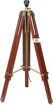 Cherry Finish Wood Surveyor Tripod Floor Lamp Lighting Adjustable Height Brass A - $129.00