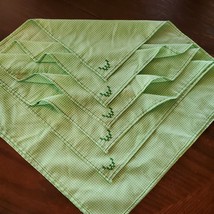 Vintage Handmade Green White Checked 5 Table Napkins w/ Embroidery 16x16&quot; - £10.58 GBP