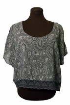 Frenchi Shirt, Batwing Sleeves, Size L, Multi-Color Gray Print, Rayon - £11.84 GBP