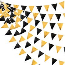 Black And Gold Party Decorations Triangle Pennant Banner Flag Metallic Fabric Bu - £25.13 GBP