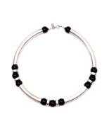 Nancy &amp; Rise Modern Sleek Sterling Silver Black Onyx Beads Choker Neckla... - $164.62 CAD