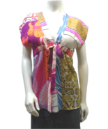 Paisley Silk Blouse, Alex and Trixie, Floral Psychedelic Short Sleeve V ... - £54.25 GBP