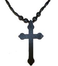 Large 5 Inch Black Wooden Cross Necklace Car Mirror Decoration Wood Jewelry New - £5.22 GBP