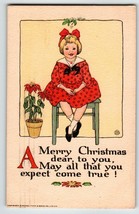 Glad Christmas Postcard Seated Girl Poinsettia Plant Tuck 1916 Series 553 Signed - £13.90 GBP