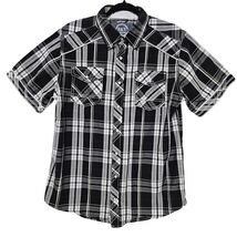 BKE Plaid Western Shirt Black White Snap Button Y2K Indie Grunge Mens L - $24.99