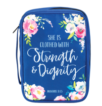 Women&#39;s &quot;She is Clothed With Strength &amp; Dignity&quot; Bible Cover Blue Floral... - £23.90 GBP