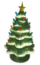 New 12&quot; Mr Christmas Green Ceramic Christmas Tree W/ Lights Timer Battery - £30.50 GBP