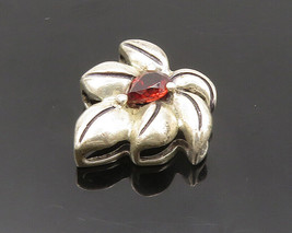 925 Sterling Silver - Vintage Garnet Floral Leaf Motif Pendant - PT16206 - £23.98 GBP