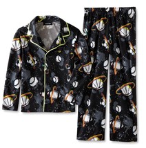 Joe Boxer Boys Planet Sports Pajamas 6 7 Top Pants Flannel Black Space Sleep S - £7.75 GBP