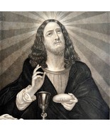 Our Savior Jesus Christ Engraving 1868 Victorian Religious Art Bread Win... - $3,683.13 MXN