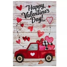 Valentine Hearts &amp; Truck Garden Flag- 2 Sided, 12&quot; x 18&quot; - £4.77 GBP
