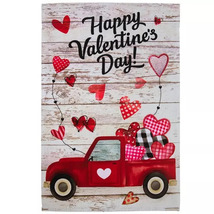 Valentine Hearts &amp; Truck Garden Flag- 2 Sided, 12&quot; x 18&quot; - £4.47 GBP