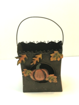 Fall Decoration Metal Brown Basket Pumpkin with Autum leaves Candle Holder - $7.91
