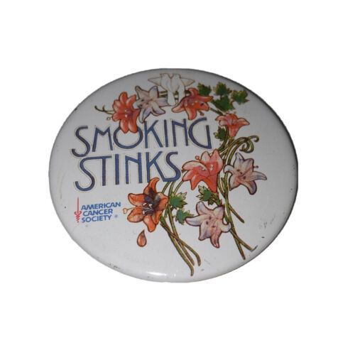 “Smoking Stinks” American Cancer Society” Vintage Pin Button - $2.87