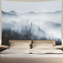 Misty Forest Tapestry Forest Trees With Mountain Tapestry Black And White Fantas - £30.44 GBP