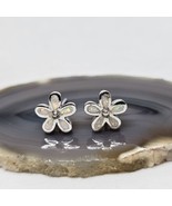 Signed 925 Sterling Silver Opal Inlay Flower Pierced Earrings Studds - £15.76 GBP