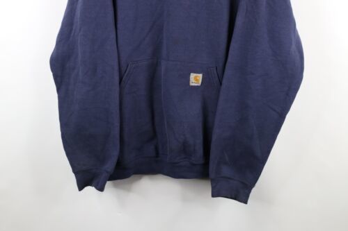 Vtg Carhartt Mens Large Distressed Spell Out Baggy Fit Hoodie Sweatshirt Blue Item image 3