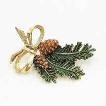 Noël Pin Branch W/ Pommes de Pin Or Ruban Broche Signé Gerrys - £26.00 GBP