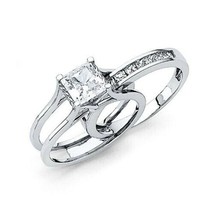2 Ct Princess Cut 2 Piece Engagement Wedding Ring Band Set 14K White Gold Plated - £102.96 GBP