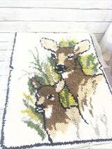 Deer Latch Hook Wall Hanging Rug Finished with DOE AND FAWN 26x20 MCM - $34.65