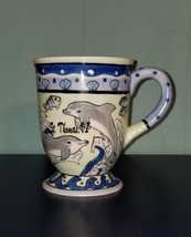 St. Thomas Coffee Cup US Virgin Islands Hand Painted Dolphins Footed Mug... - $17.36