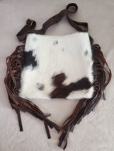 Boho Chic Cowhide Fringe Crossbody Bag Western Brown &amp; White Snap - $111.27