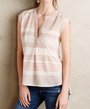 NWT Anthropologie Egress Splitneck Tee LARGE Postmark Top Tunic Tee Beige - £19.65 GBP