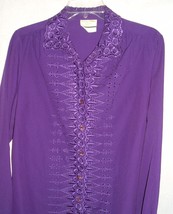 Vtg Blouse Lee Mar Pageant Purple Top eyelet Long Sleeved 70&#39;s 80&#39;s Size 12 - £19.38 GBP