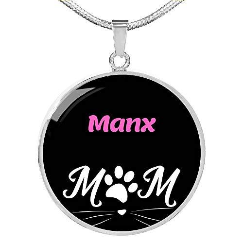 Manx Cat Mom Necklace Circle Pendant Stainless Steel Or 18k Gold 18-22