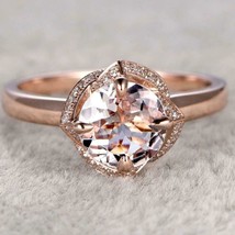 14K Rose Gold Plated 1.7ct Round Simulated Morganite and Diamond christmas Ring - £50.72 GBP