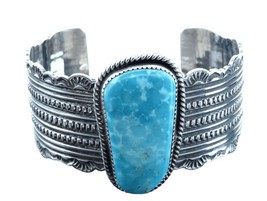 Navajo Sterling and Blue Gem Turquoise cuff bracelet by Harold Joe - $559.35