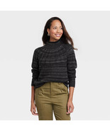 Knox Rose Woman&#39;s Black and Gray Striped Knit Pullover Sweater - Size: L... - £14.43 GBP