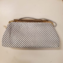 White Purse with Gold Kiss Lock and White Strap, Interior Pockets - $29.69