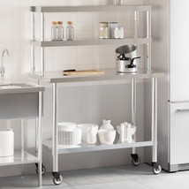  Kitchen Work Table with Overshelf 43.3"x21.7"x59.1" Stainless Steel - $404.49