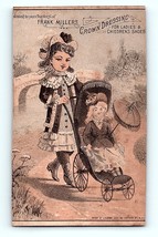 Victorian Trade Card 1880s Frank Millers Crown Dressing Girl &amp; Doll In S... - £16.59 GBP
